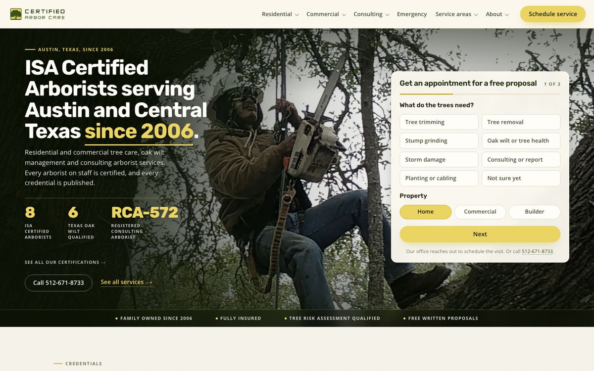 Certified Arbor Care website, built by Fingerprint Ideas