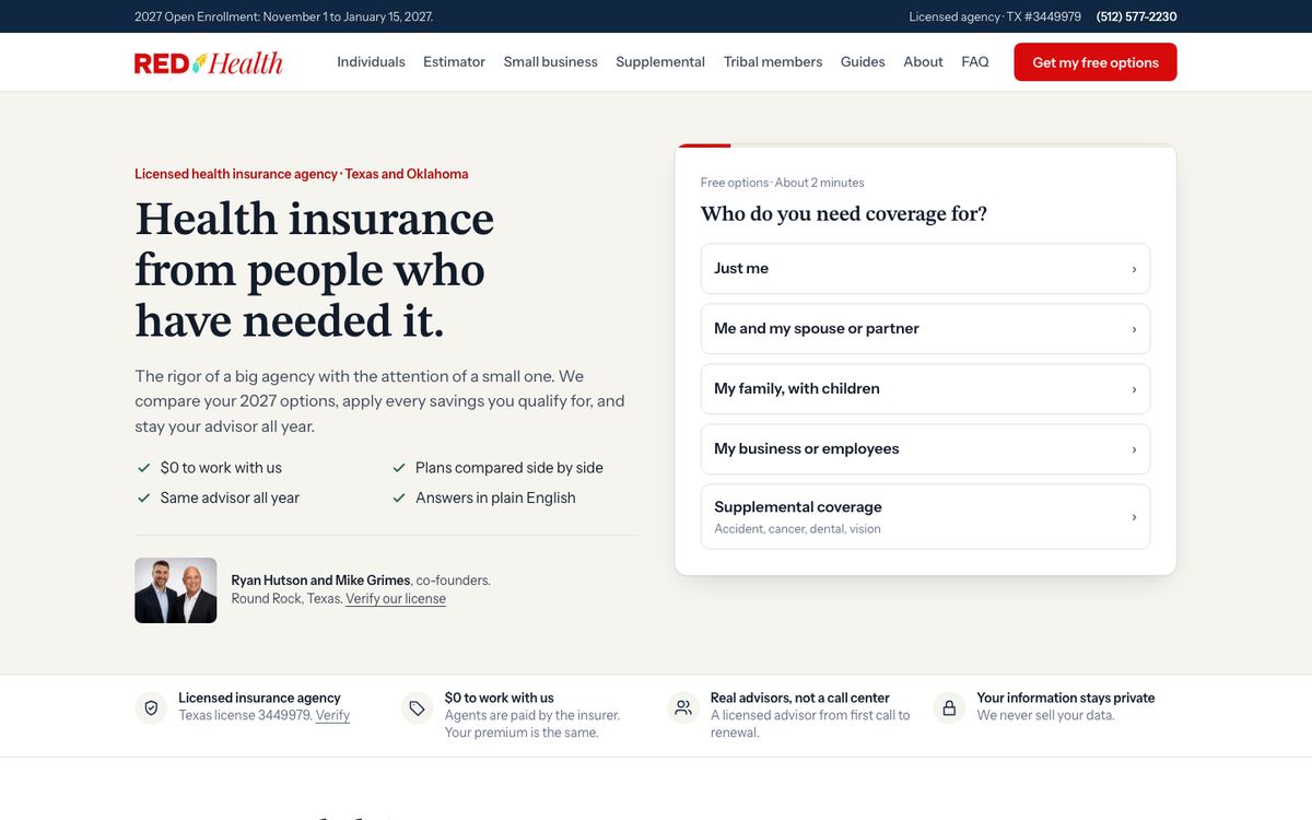 RedHealth Advisors + EnrollNative website, built by Fingerprint Ideas