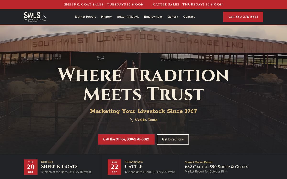 Southwest Livestock Exchange website, built by Fingerprint Ideas